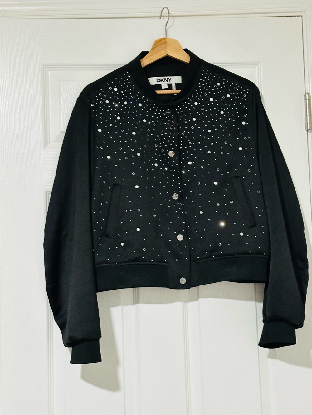 DKNY Women's Black Embellished Bomber Jacket